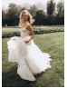 Two Piece Blush Satin Ivory Tulle Fashionable Wedding Dress